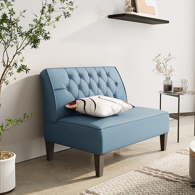 annjoe Button Tufted Loveseat Settee Upholstered Sofa Backrest Buckle Couch Banquette Bench for Dining Room Living Room Bedroom Funiture-Blue
