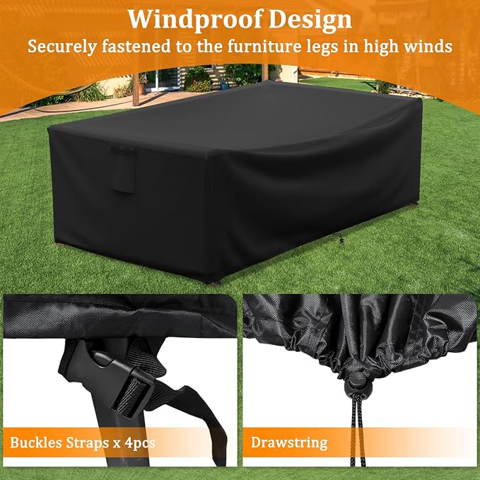 STARTWO Outdoor Dining Table Cover,60 Inch Small Rectangle Outside Patio Furniture Cover Waterproof-Black - Image 4