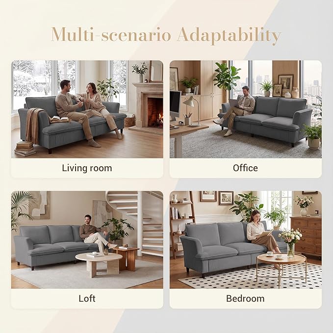 3 Seater Corduroy Couch, 89" Comfy Couch with Deep Seat, Modern Sofa Couch for Living Room, Office, Bedroom, Apartment (Pillows not Included) | Breathable material, Pet - friendly, Strong support