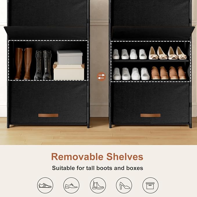 Shoe Rack, 7 Tier Shoe Storage Cabinet with Door 28 Pair Plastic Shoe Shelves Organizer for Closet, Entryway, Hallway, Bedroom, Black - Image 7