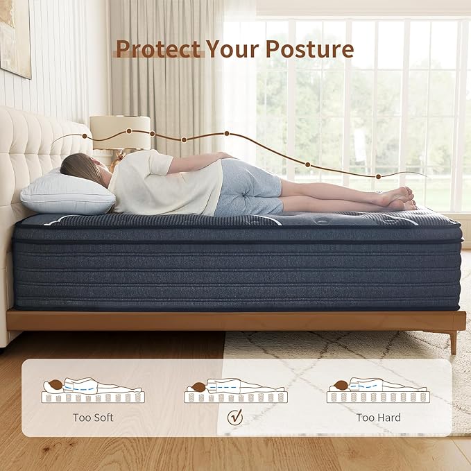 Queen Mattress 12 Inch, Queen Mattress in a Box, Medium Firm,Individually Pocketed Springs, Pressure Relief, Motion Isolation