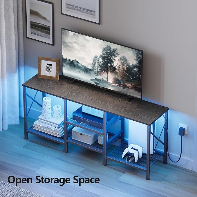 JARHETUN TV Stand with LED Lights for 55 Inch TV, Entertainment Center with 3-Tier Open Shelves, TV Console Table for Living Room, Bedroom, Black - Image 5