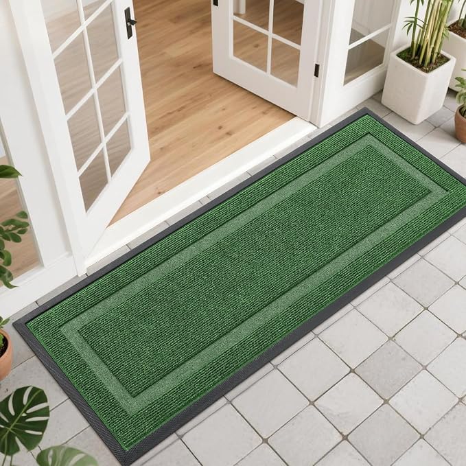 OLANLY Front Door Mat Indoor Outdoor Entrance, Waterproof All-Season, All-Weather Doormat, Sturdy Natural Rubber, Fade Resistant, Low Profile, Easy Clean Patio Porch Entryway Mat, 47x17, Green by OLANLY