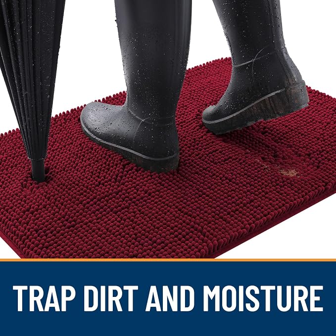 OLANLY Dog Door Mat for Muddy Paws 48x30, Absorbs Moisture and Dirt, Absorbent Non-Slip Washable Doormat, Quick Dry Chenille Mud Mat for Dogs, Entry Indoor Entryway Carpet for Inside Floor, Burgundy - Image 2