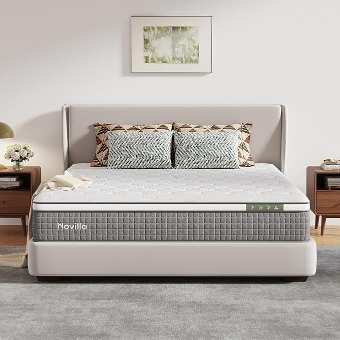 Novilla King Size Mattress 10 Inch,Hybrid Mattress King with Gel Memory Foam, Cool-Touch Nylon Cover & Pocketed Coils for Targeted Zones Support & Deep Restful Sleep CertiPUR-US Certified
