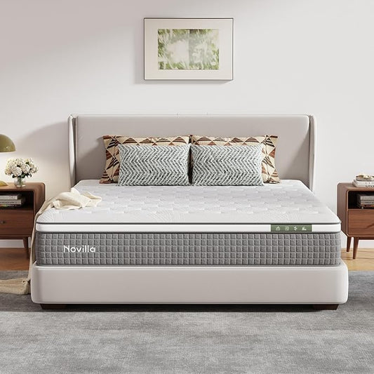 Novilla King Size Mattress 10 Inch,Hybrid Mattress King with Gel Memory Foam, Cool-Touch Nylon Cover & Pocketed Coils for Targeted Zones Support & Deep Restful Sleep CertiPUR-US Certified