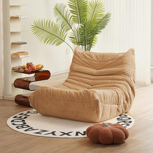 N&V Fireside Chair, Mid Century Armless Floor Sofa, Soft Premium Corduroy Floor Lounge Chair, Foam Sofa Accent Chair for Living Room Bedroom and Office (Beige)