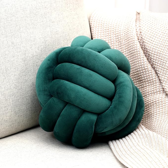 Petrella Knot Pillow Ball Round Throw Pillows Home Decor Cushion Decorative Aesthetic Throw Pillows，Dark Green 13inch