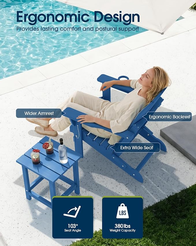 MUCHENGHY Folding Adirondack Chairs HDPE Weather Resistant, Patio Firepit Chairs, Sturdy Outside Chair, Lawn Chairs, 15min Assembly 380lb, Royal Blue - Image 4