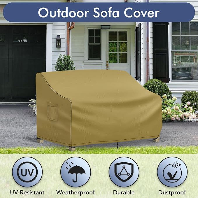 Richwon Patio Loveseat Cover Waterproof, 2-Seater Outdoor loveseat Cover, Patio Furniture Covers with Air Vent and Handles, 54W x 37D x 35H Inches, Khaki - Image 5