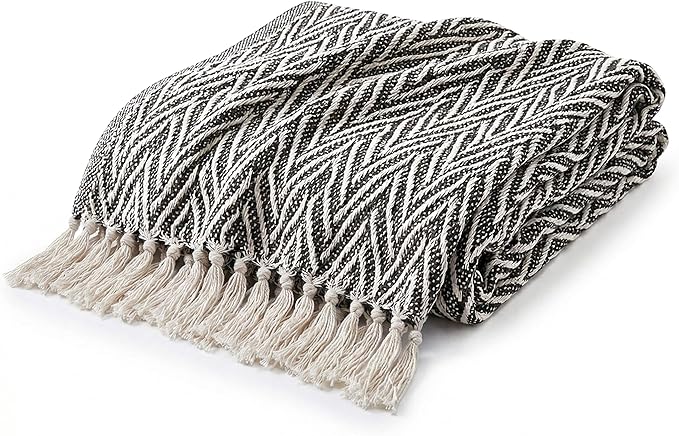 Americanflat 50x60 Throw Blanket - Soft and Breathable Cotton Throw Blanket for Couch, Bed, Chair - Decorative Blankets Perfect for Home, Office, or Outdoor Use - Black and Cream Chevron Design