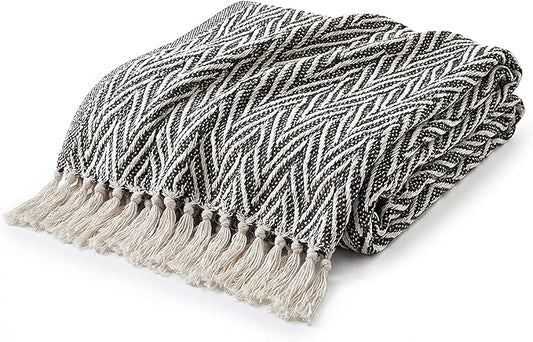 Americanflat 50x60 Throw Blanket - Soft and Breathable Cotton Throw Blanket for Couch, Bed, Chair - Decorative Blankets Perfect for Home, Office, or Outdoor Use - Black and Cream Chevron Design