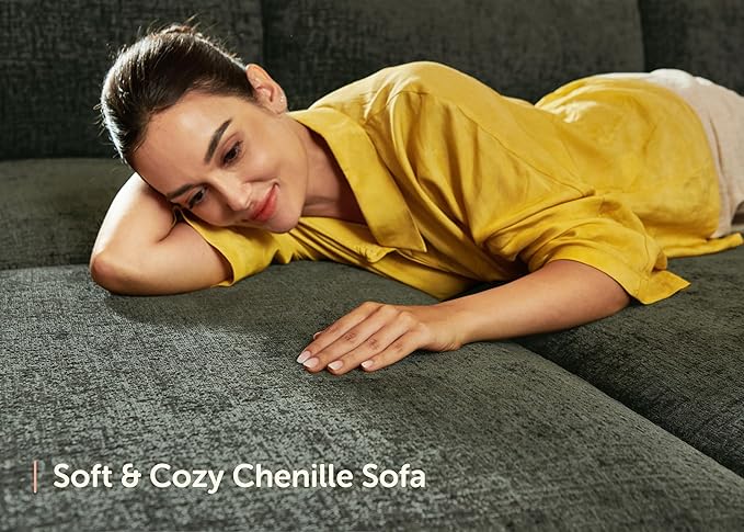 HONBAY Modular Sectional Sofa, Sectional Couch with Storage Seats, Sleeper Chenille Sectional Couches for Living Room, Green