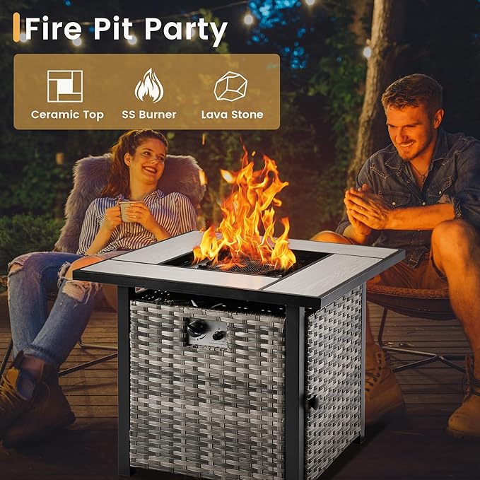 HOOOWOOO Patio Furniture Set,7 Piece Outdoor Furniture Set with Fire Pit Table,Wicker Patio Conversation Couch Swivel Chairs Ottoman Set,Light Gray
