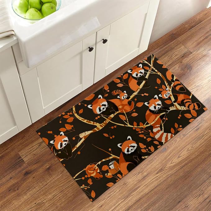 Red Panda Indoor Door Mat Gifts, Floor Area Rug for Entryway, Living Room or Bathroom, Non-Slip Autumn Tree Branch Pattern Doormat Home Decor Rug 17x29.5 Inch - Image 3