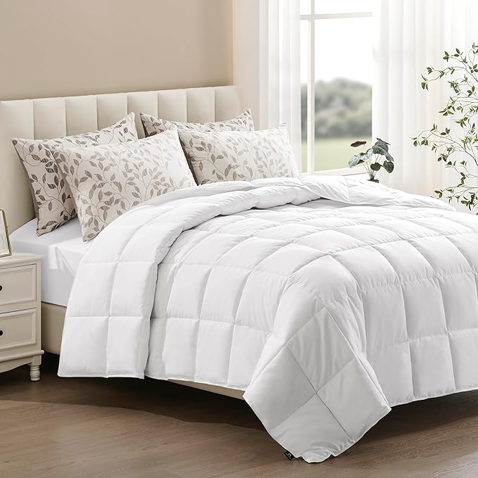 ACCURATEX Lightweight Duvet Insert Queen Size - Summer Bedding Comforter - 250GSM Filled Thin Duvet - Soft & Breathable, Quilted Comforters with 8 Tabs,White,Queen/Full 90x90 Inches