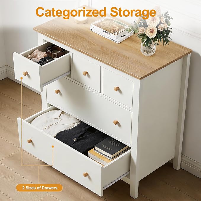 RoyalCraft Large Nightstand with 5 Drawers, White Nightstand for Bedroom, Modern Wood Bedside Table with Solid Wood Knobs, Accent Side Table for Hallway - Image 5
