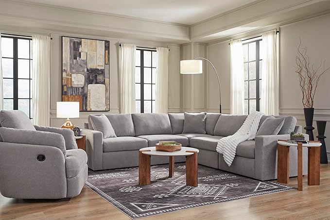 Signature Design by Ashley Modmax Contemporary Swivel Glider Recliner, Press-Back Reclining, Cleanable & Durable Performance Fabric, 21" Seat Height, Gray