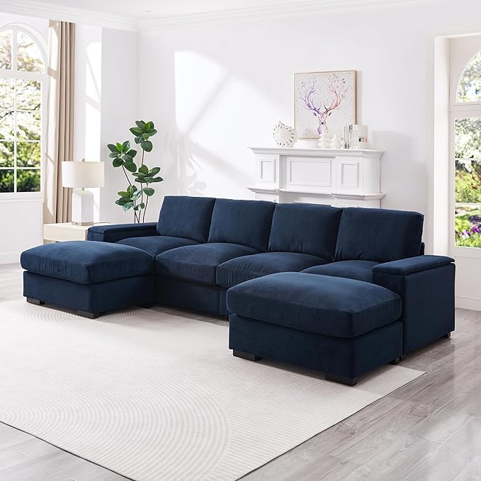 122" Oversized Modular Sectional Sofa Cloud Couch with 2 Ottomans, Comfy Corduroy Upholstered Deep Seat Large U Shaped Lounge Sofa&Couches with Hidden Arm Storage Box