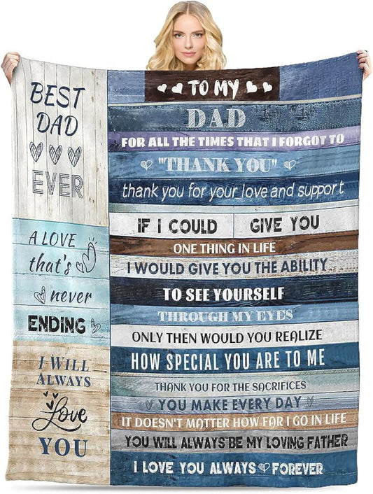 Gift for Dad from Daughter Son, Dear Dad Blanket for Father's Day, Throw Blankets Anniversary Birthday Super Soft Flannel Throw Blankets for Christmas Valentines Thanksgiving for Bed Sofa(60''x80'')