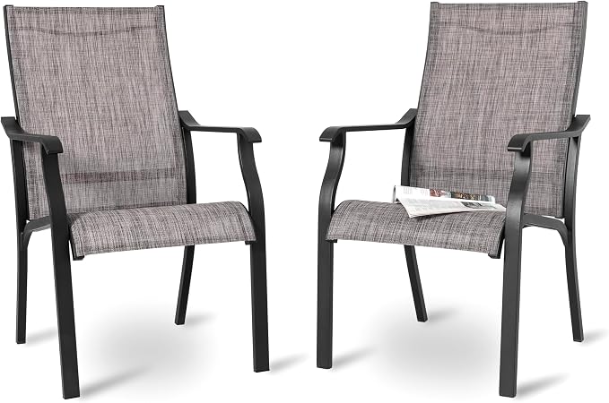 NUU GARDEN Outdoor Dining Chairs Set of 2, Textilene Patio Chairs with Aluminum Frame, Quick-Dry Rust-Resistant Chairs with Backrest & Armrests for Lawn Garden Backyard, Grayish Brown by NUUGARDENCORPORATION