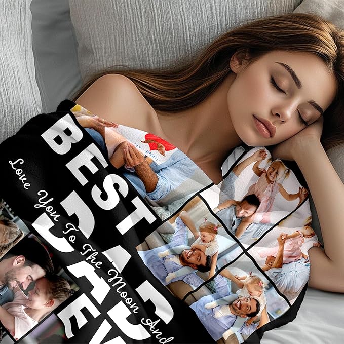 Personalized Fathers Day Blanket Gifts for Husband Dad From Daughter Son Wife, Best Dad Ever Custom Photos Blanket, Father's Day Christmas Birthday Unique Gift for Daddy, Grandpa, Husband, Men