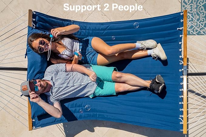 SUPERJARE Curved-Bar Hammock with Stand, 2 Person Heavy Duty Hammock Frame, Detachable Pillow & Portable Carrying Bag, Perfect for Outdoor & Indoor, Navy Blue - Image 3