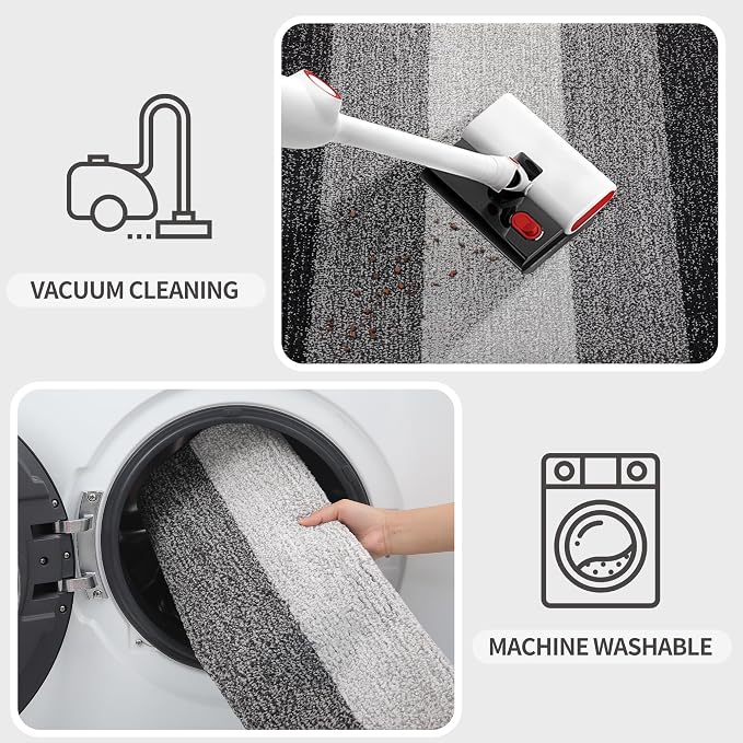 Kitinjoy Indoor Outdoor Door Mat, 59x20 Non-Slip Absorbent Dirt Trapper, Low-Profile Washable Inside Entrance Front Floor Mat, Sturdy Soft Entry Doormats for Entryway, Grey - Image 5