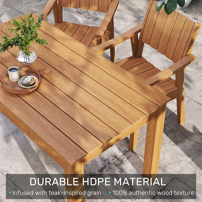 ZHUSI Patio Table and Chairs Set, Outdoor Table and Chairs,HDPE Outdoor Dining Set with Umbrella Hole for Backyard, Poolside - Image 3