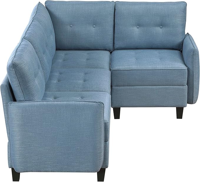 Lexicon L Shape Sectional Couch with Hidden Storage, Textured Fabric Modular Sectional Sofa with Button-Tufted Design, Reversible Back Cushion, 4 Seater Sofa, Blue