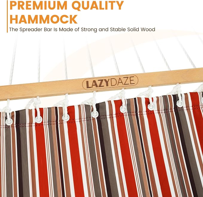 Lazy Daze Hammocks 12 FT Quilted Fabric Double Hammock with Spreader Bars and Detachable Pillow, 450lbs Weight Capacity, Red Brown - Image 4