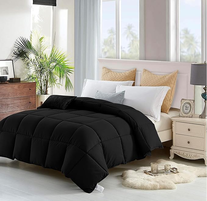 Lavish Comforts Twin Duvet Insert - Premium Fluffy Black Comforter, Machine Washable, 68x86