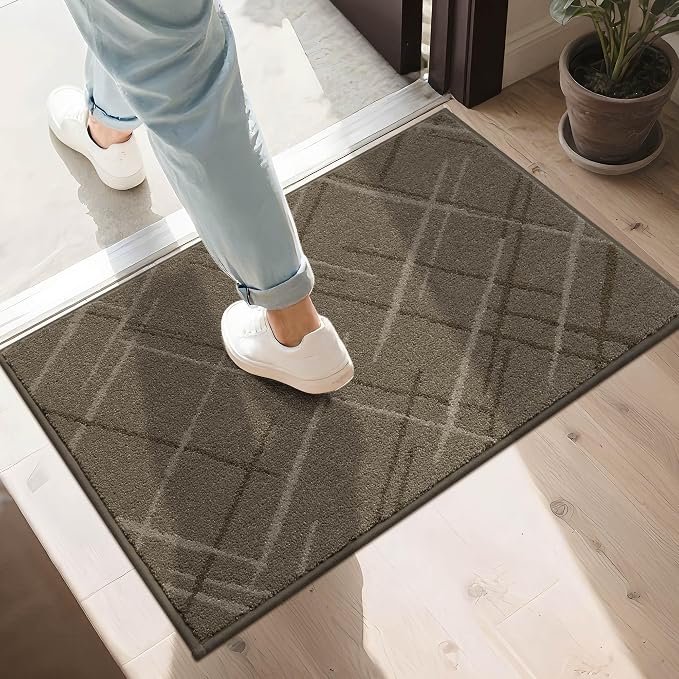 COSY HOMEER Front Door Mat Low Profile Non-Slip Doormat for Entryway, Absorbent Dirt Trapper Washable Entrance Mat, Sturdy Polyester Doormats (32"x20", Brown) by COSYHOMEER
