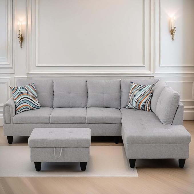 FONTOI L Shaped Sectional Couches for Living Room, Modern Modular Sectional Sofa with Ottoman Storage, Comfy L Shaped Couch with Chaise for Bedroom Apartment Furniture, Gray