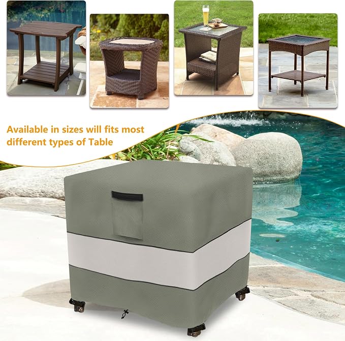Patio Wicker Side Table Cover,22W x 22D x 18H inch,Waterproof Square Patio Small Side Table Cover,Suitable for 3-Piece Outdoor Wicker Patio Bistro Set Side Table Grey Green - Image 4