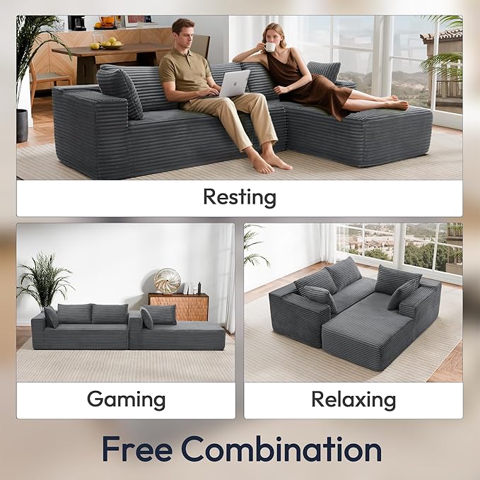 Cloud Sectional Couch, 105" Modular Sectional Sofa with Left Chaise Lounge, Modern Modular L-Shape Sofa with Pillows & Deep Seat, Boneless Couches for Living Room Bedroom, Dark Grey