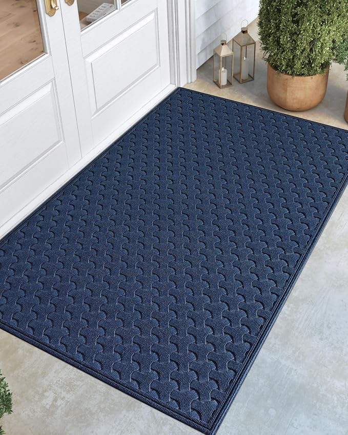 DEXI Front Door Mat Outside Entrance, 2x4 ft Non Slip Entry Doormat Dirt Trapper with Rubber Back, Low Profile Ultra Absorbent Welcome Mats for Inside House Home Patio Entryway, Navy Blue by DEXI