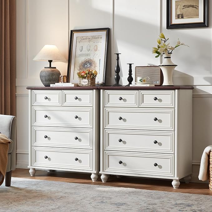 RWYHG Farmhouse 5 Drawer Dresser for Bedroom, 35.5" Tall Small Dressers & Chest of Drawers, Rustic Wood Dresser with Roman Column, Storage Organizer for Living Room, Hallway, Closet (White) - Image 6