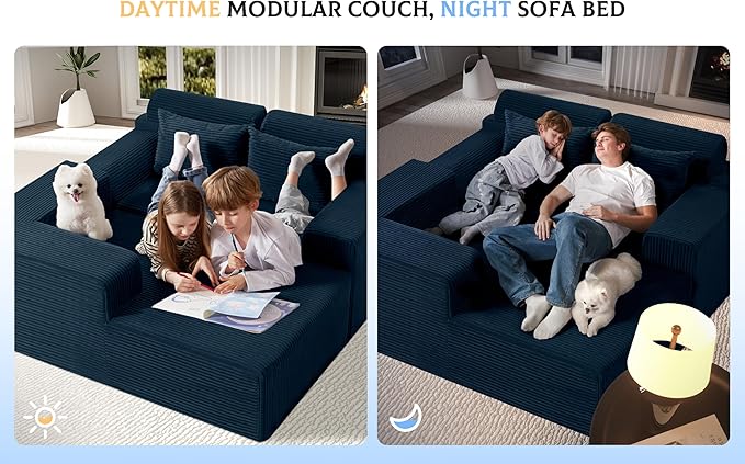 Homguava Modular Sectional Couches for Living Room,105" Cloud Couch with L-Shape Chaise,Comfy Sofa Living Room Sofas with Deep Seat,No Assembly L Couch,Corduroy Fabric(Blue,L)