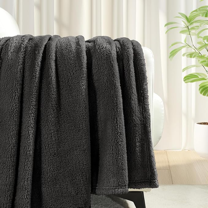 Exclusivo Mezcla Queen Size Blanket for Bed, Super Soft Velvet Plush Fleece Blankets, Fuzzy Cozy and Warm for Winter, 90x90 Inches, Dark Grey