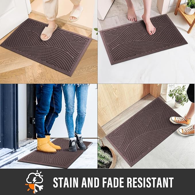 HIYARD Sturdy Front Door Mat, Absorbent Muddy Dirt Resist Welcome Door Mats Outdoor Indoor, Stain and Fade Resistant, Non-Slip Backing Entry Mat Low Profile Doormat for Entryway, 60×36, Coffee - Image 4