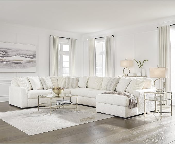 Signature Design by Ashley Chessington Modern U-Shaped Anti Sag 4-Piece Sectional with Chaise, Reversible Seat Cushions and 9 Accent Pillows, White