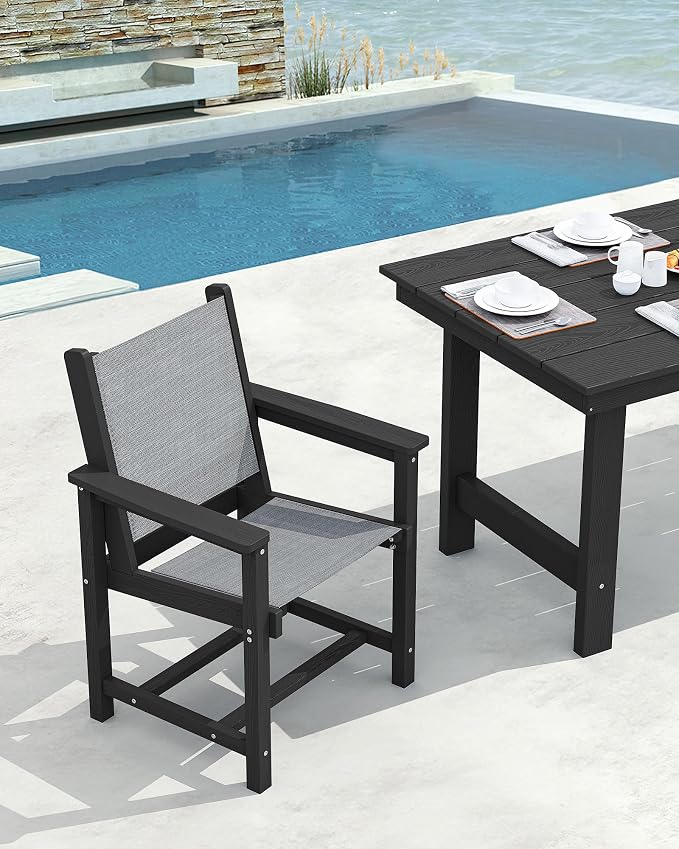 SERWALL 5 Piece Patio Dining Sets, Outdoor HDPE Dining Furniture Set with Umbrella Hole Cut-Out Table and 4 Woven Chairs, Gray - Image 5