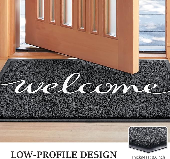BeneathYourFeet Door Mat, Welcome Mat Low Profile Floor Mat Front Doormat Indoor and Outdoor Doormat Non Slip Rugs for Entryway, Patio, High Traffic Areas (30"x17.5", Black-Welcome) - Image 4