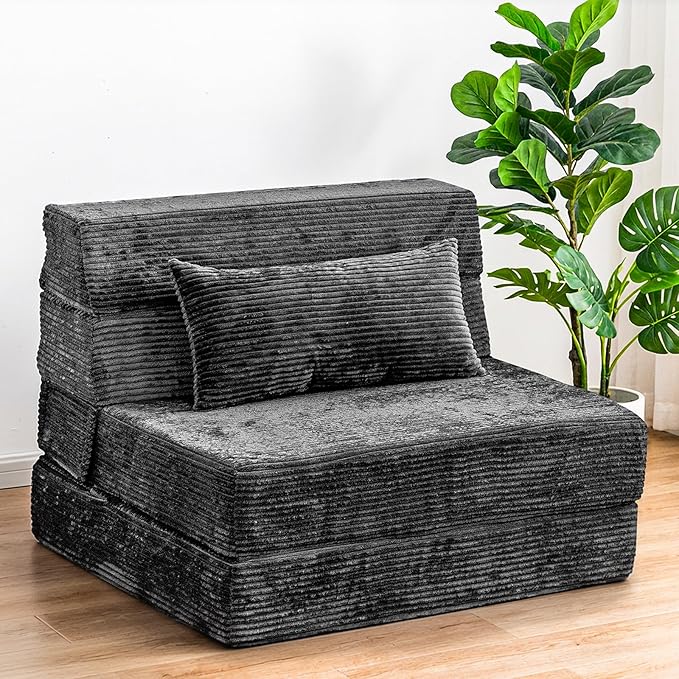 Folding Sofa Bed, Convertible Sleeper Chair with Pillow, High Density Memory Foam Fold Out Couch, Foldable Mattress Futon Sofa for Living Room/Dorm/Guest Use/Apartment/Home Office