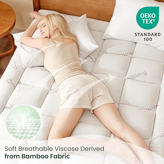Love's cabin Full Size Mattress Topper Viscose Derived from Bamboo, Thick Pillow Top Mattress Pad with Stretchable Pockets for 8"-20" Mattress, Soft Breathable Cooling Mattress Topper for Hot Sleepers