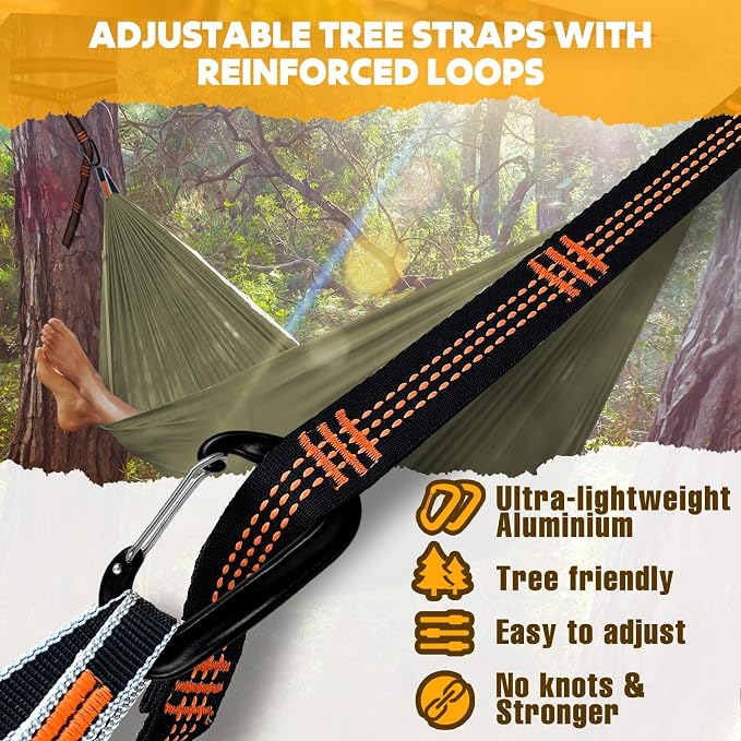 NATUREFUN Ultra-Light Travel Camping Hammock | 300kg Load Capacity,Breathable,Quick-Drying | 2 x Premium Carabiners,2 x Nylon Slings Included | Outdoor Indoor Garden - Image 3