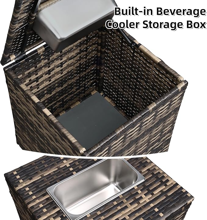 FHFO 4 Piece Outdoor Patio Furniture Set with Built-in Beverage Cooler Storage Box, Wicker Conversation Sets Patio Outdoor Loveseats & Coffee Table for Outside, Garden, Balcony, Porch, Yellow/Black