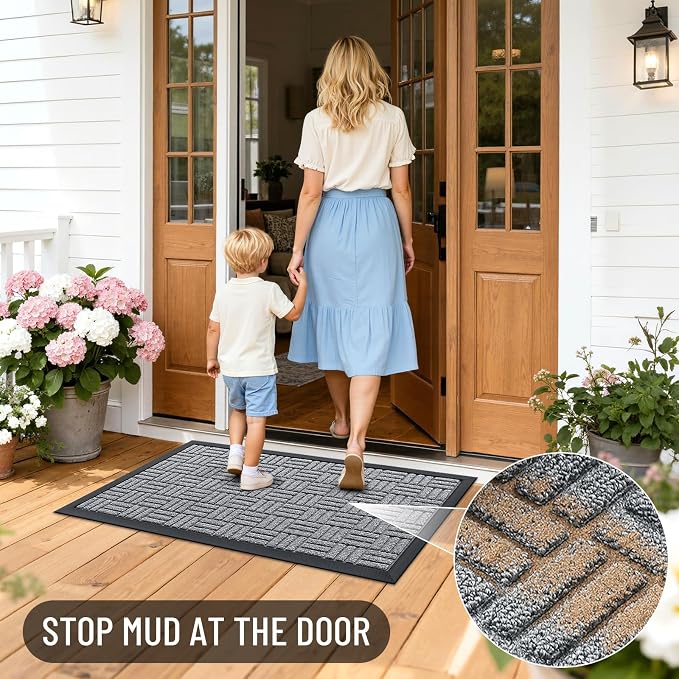 OLANLY Front Door Mat Outside Entrance 35x23, Absorbent, Heavy Duty Sturdy Natural Rubber Doormat Indoor Outdoor, Non-Slip, Stain and Fade Resistant, Low Profile Floor Mat for Entryway, Charcoal Gray - Image 6