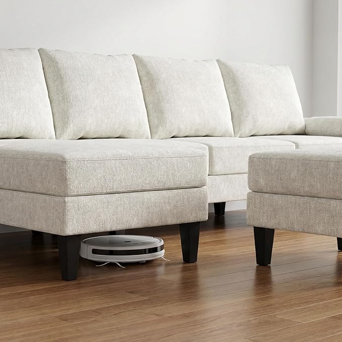 Modern L-Shaped Sectional Sofa with Storage Ottoman, Apartment Sectional Couch with Left Facing Chaise, 3-Piece Living Room Sofa Set, 115 Inch Furniture, Off-White